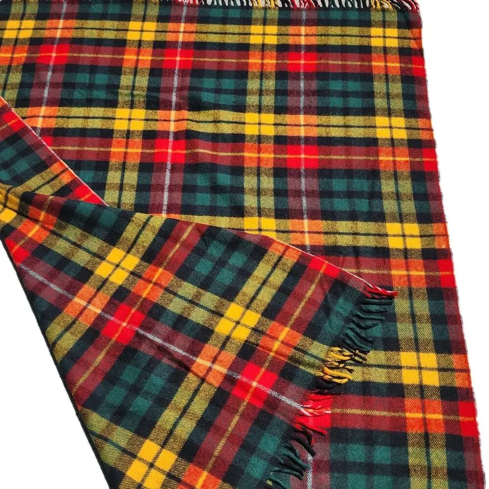 Vintage FARIBO 100% Wool Plaid Throw Blanket 59